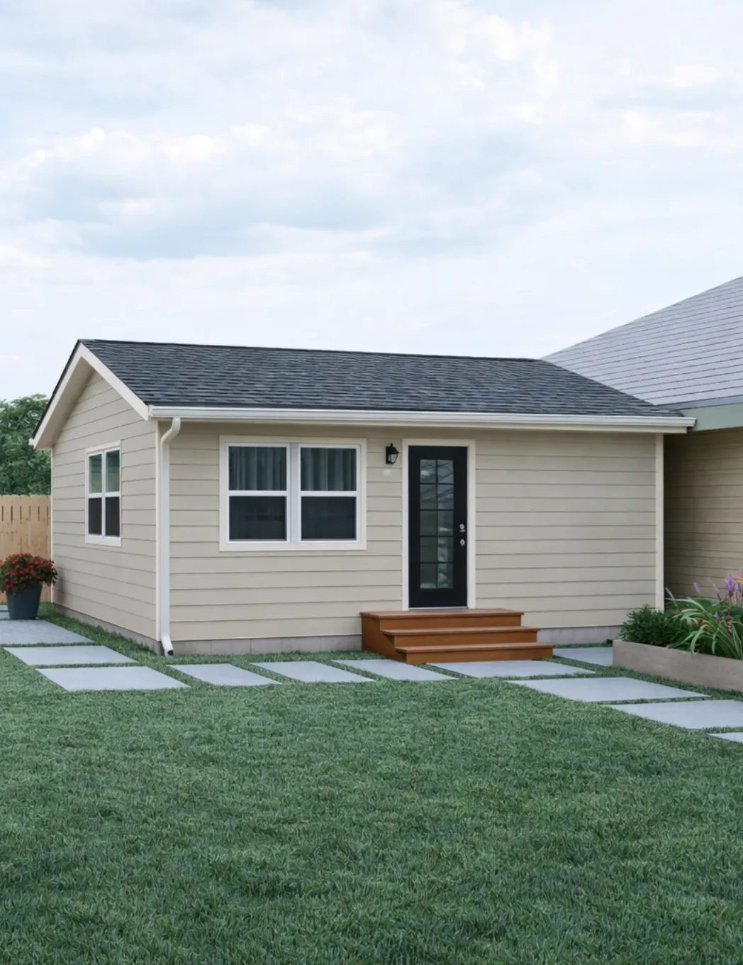 Backyard ADU guest house in Dallas Texas showing added living space and property value