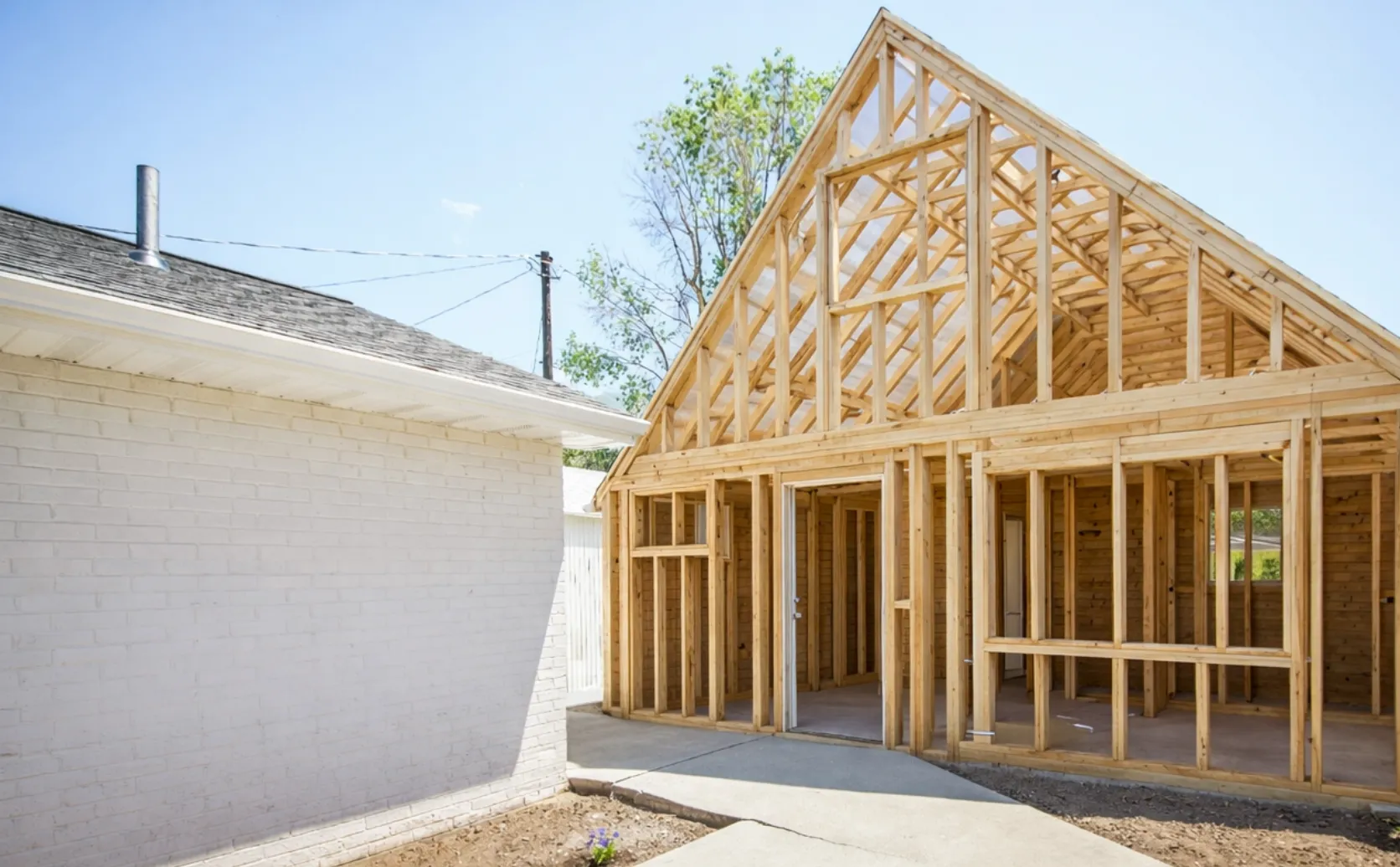 Guest house construction framing stage in Dallas before completion